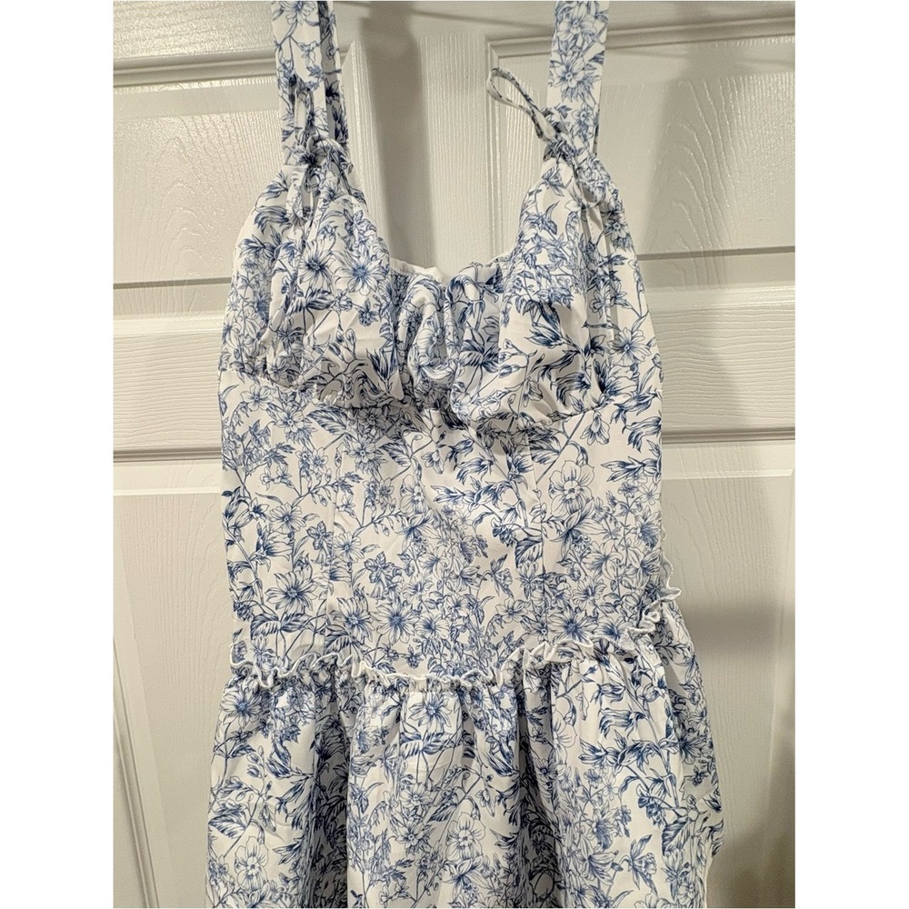 Blue Toile Tiered Minidress Sz XS Coquette Cottagecore Milkmaid Sorority